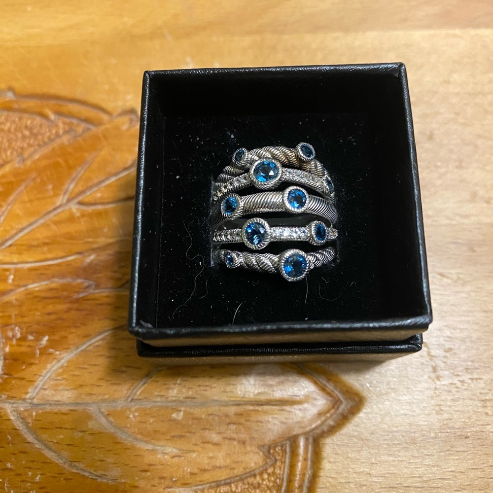 Judith Ripka Sterling blue topaz and CZs gems Ring
